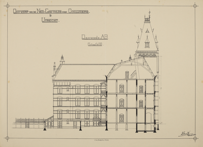 217256 Doorsnede van het Ooglijdersgasthuis (F.C. Dondersstraat 49) te Utrecht.N.B. Het adres F.C. Dondersstraat 49 is ...